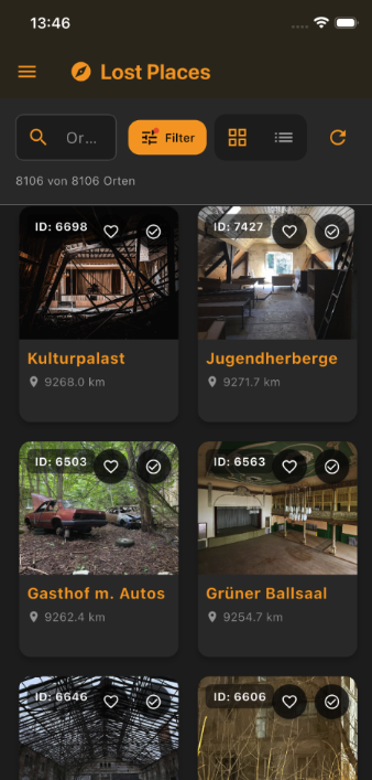 Lumap App Liste der Lost Places