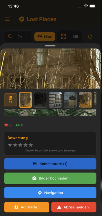 Lumap Lost-Places-Karte in der App