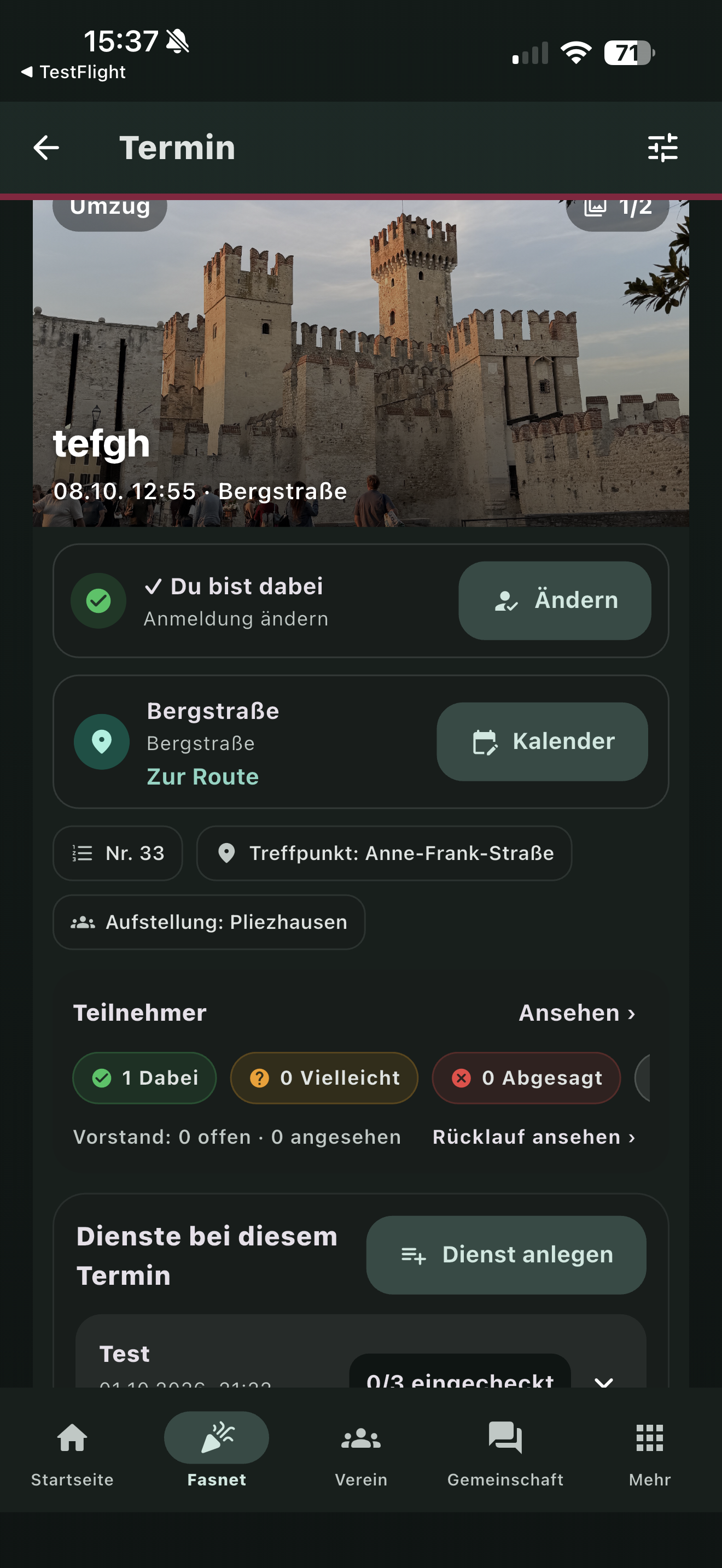 NarrenApp Terminansicht